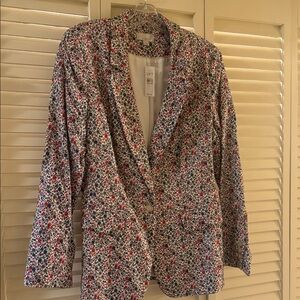 LOFT Floral Single-Button Blazer in Red, Blue, Cream
